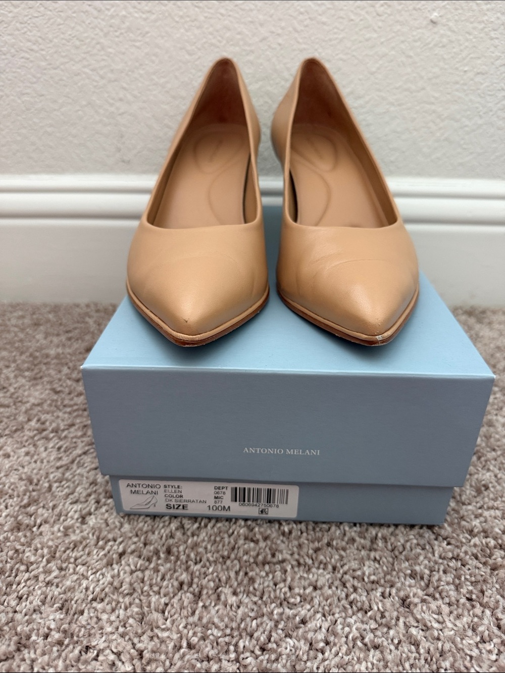 ANTONIO MELANI Beige Pointed-Toe Leather Flats